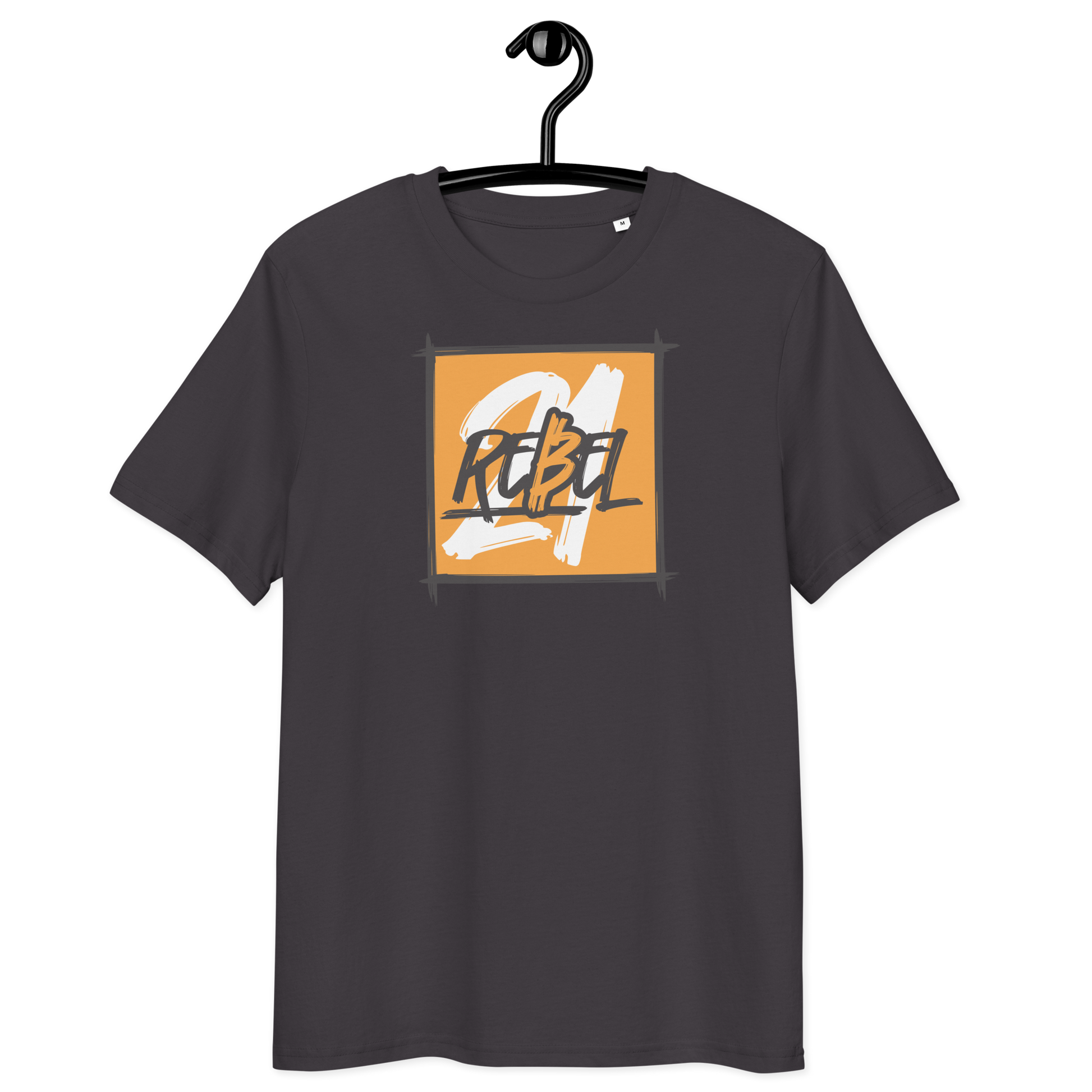 Front view of an athracite bitcoin t-shirt.