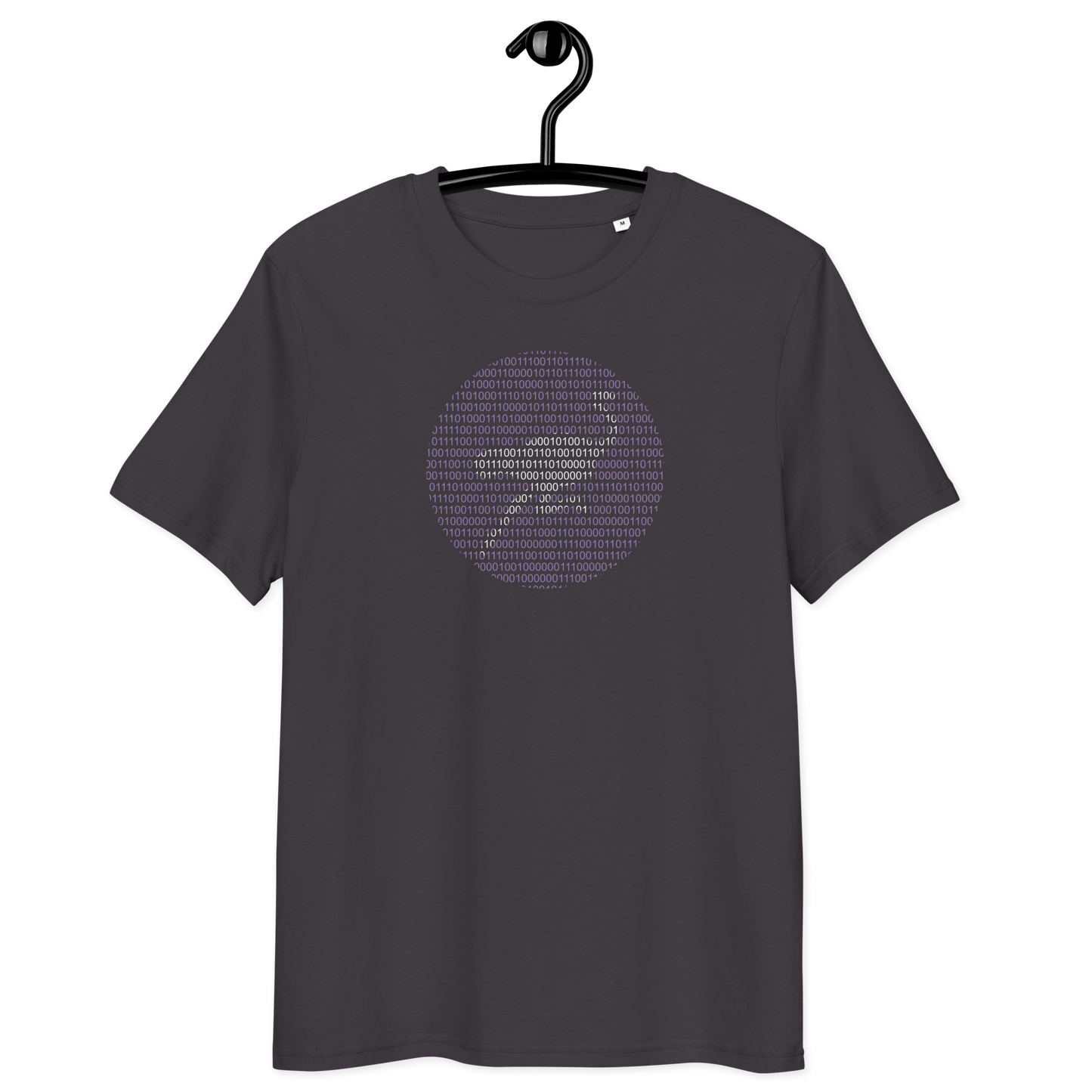 Front view of an athracite bitcoin t-shirt.