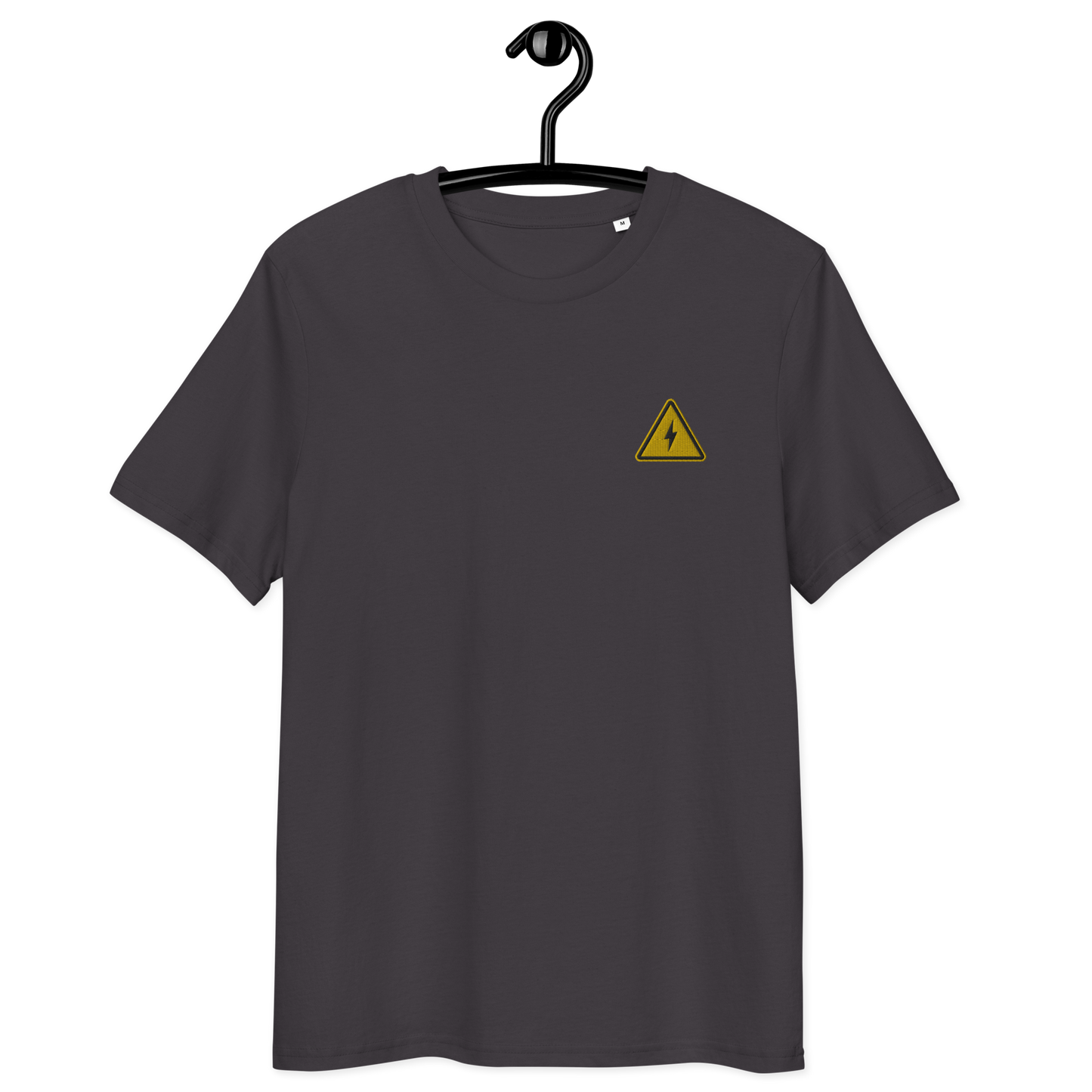 Front view of an athracite bitcoin t-shirt.