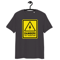 Front view of an athracite bitcoin t-shirt.