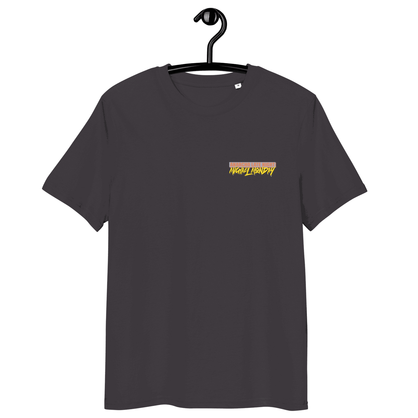 Michael Monday Anarcho Late Night organic cotton t-shirt with certifications and size chart
