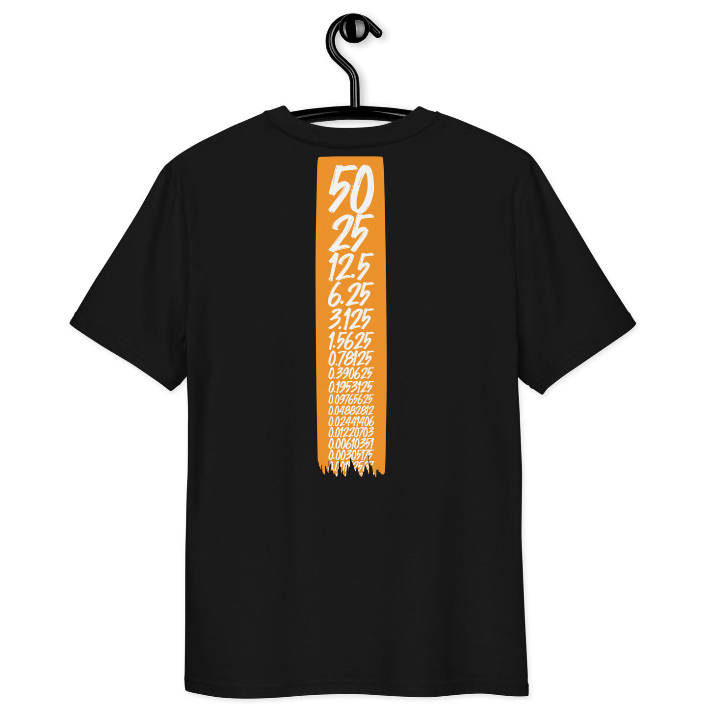 Back view of a black bitcoin t-shirt.