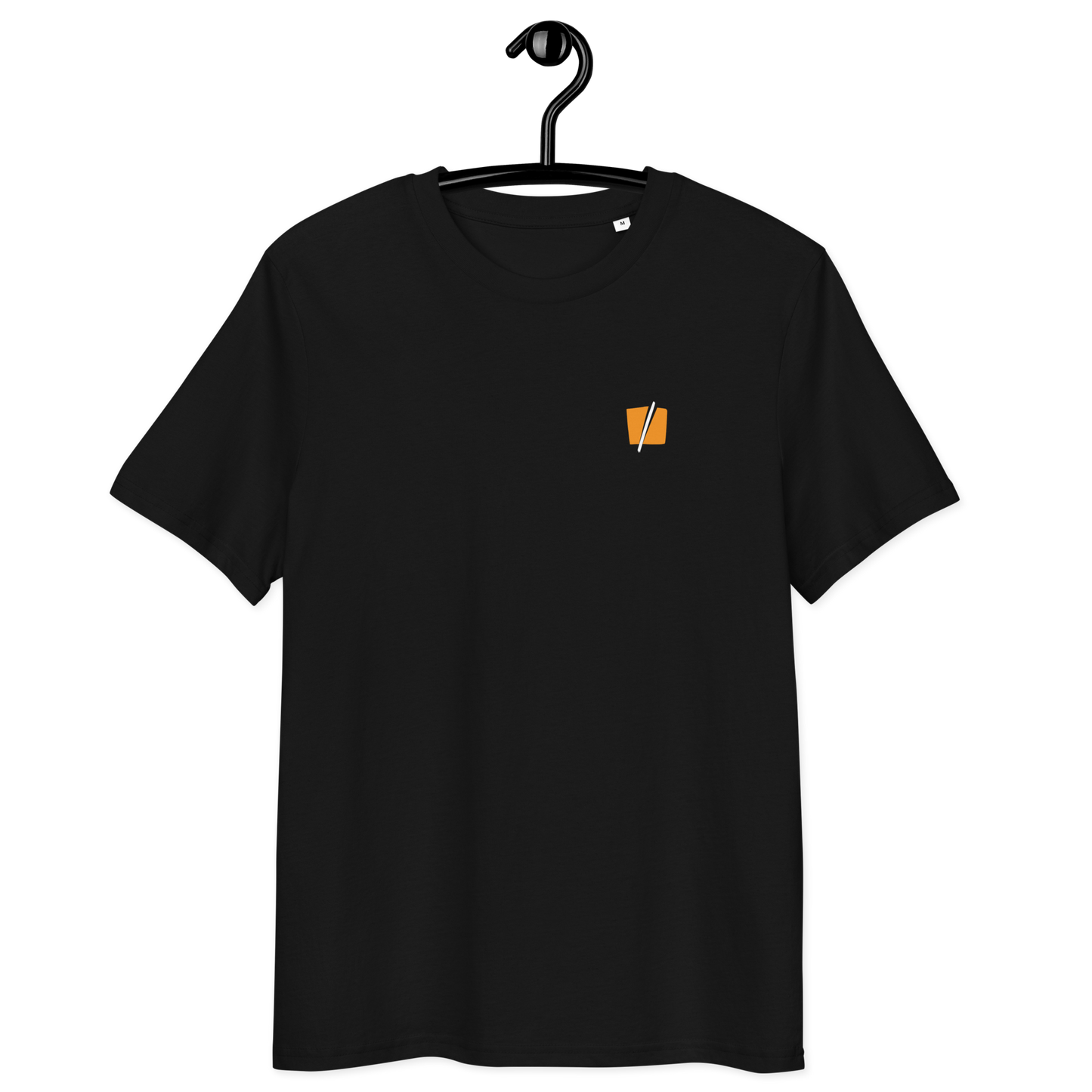 Front view of a black bitcoin t-shirt.