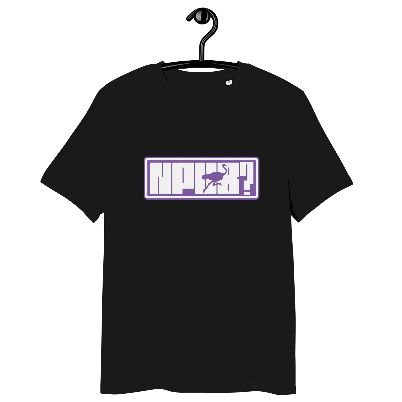 Certification logos for OEKO-TEX, PETA, GOTS, OCS, and GRS on organic cotton nPub Nostr t-shirt