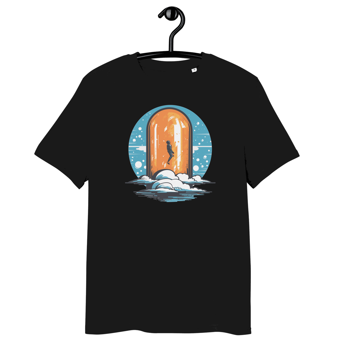 Certification logos for OEKO-TEX, PETA, GOTS, OCS, and GRS on Orange Pill organic cotton Bitcoin T-shirt product page