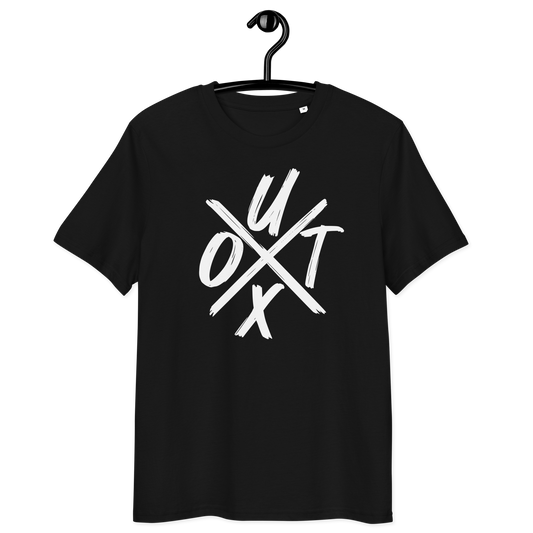 Front view of a black bitcoin t-shirt.