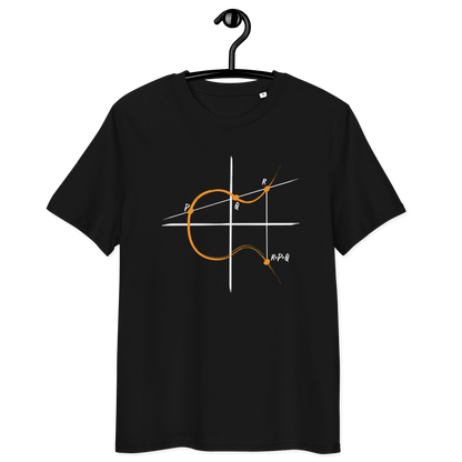 Front view of a black bitcoin t-shirt.