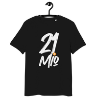 Certification logos for organic cotton bitcoin t-shirt highlighting 21 million scarcity concept