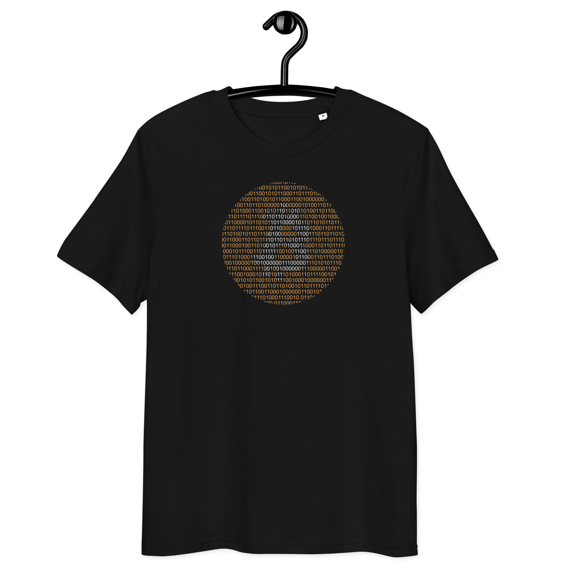 Front view of a black bitcoin t-shirt.