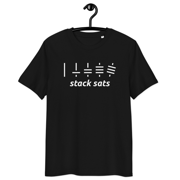 Certifications for Stack Sats organic cotton Bitcoin t-shirt including OEKO-TEX, PETA, GOTS, OCS, and GRS logos