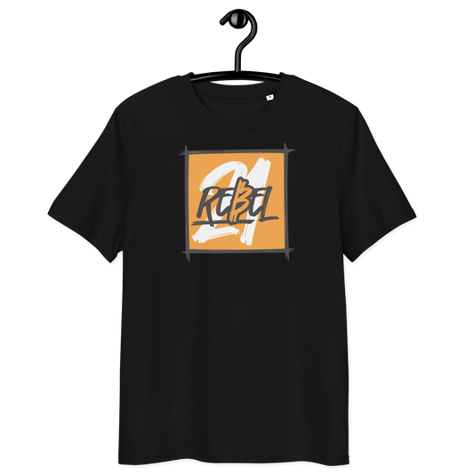 Front view of a black bitcoin t-shirt.