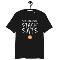 Stay Humble Stack Sats organic cotton Bitcoin T-shirt with sustainable certifications