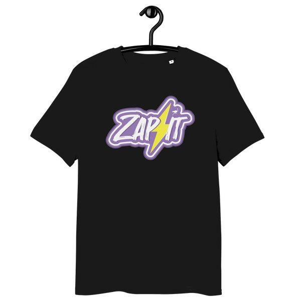 Certified organic cotton Zap It Nostr t-shirt with eco-friendly and cruelty-free labels