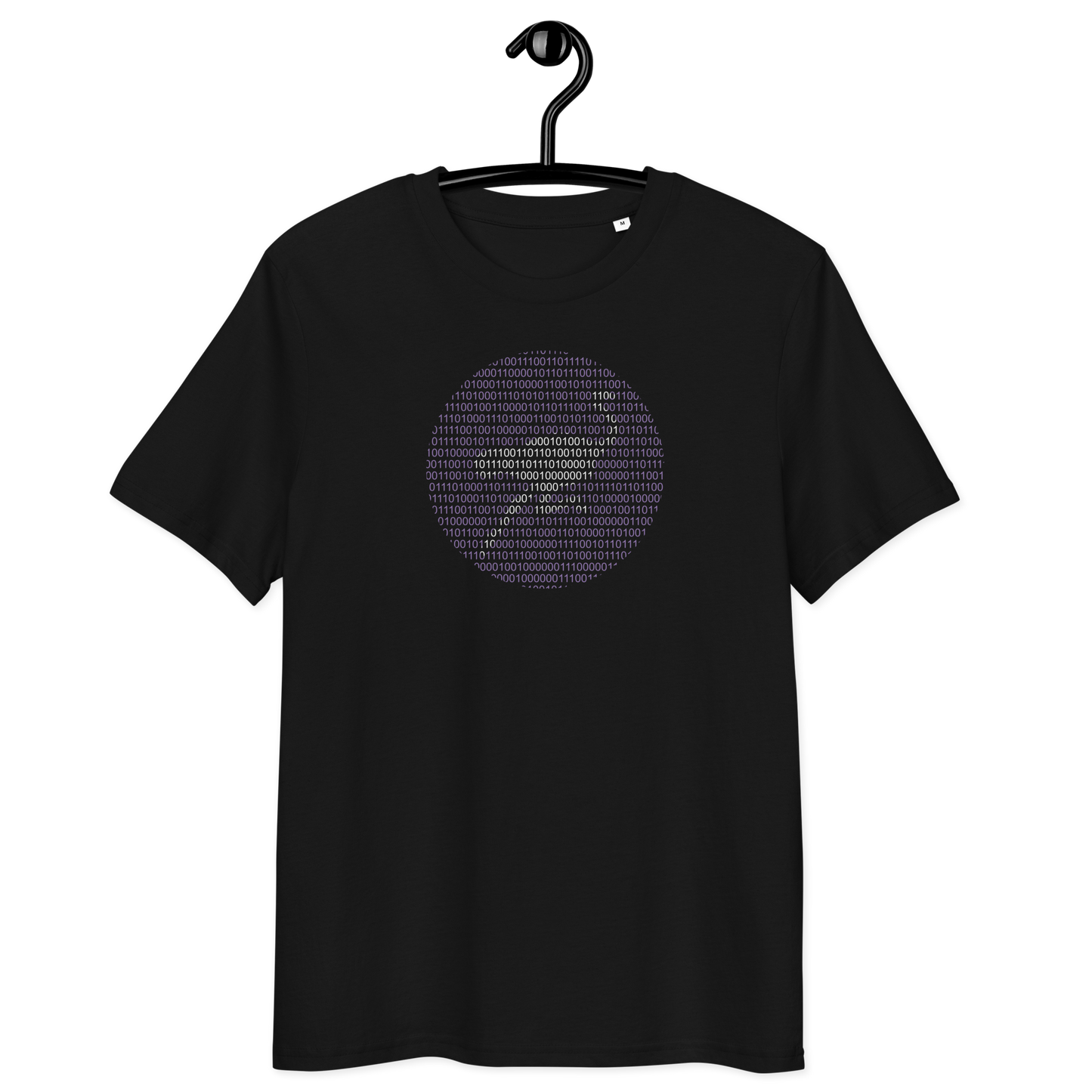 Front view of a black bitcoin t-shirt.