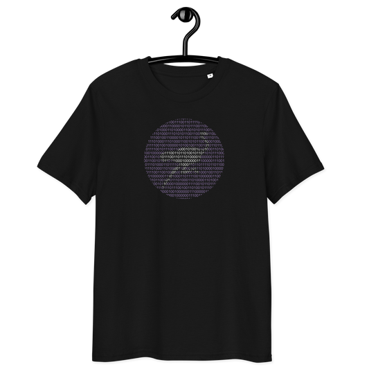 Front view of a black bitcoin t-shirt.