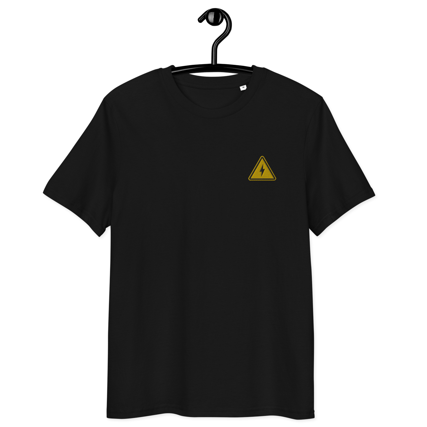 Front view of a black bitcoin t-shirt.