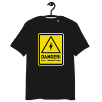 Front view of a black bitcoin t-shirt.