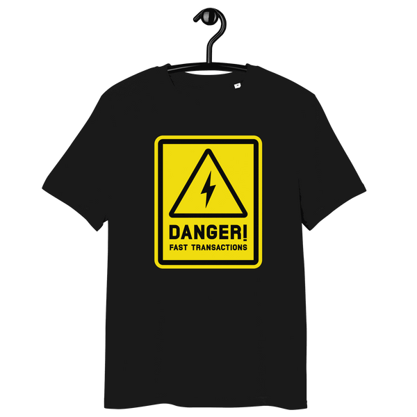 Front view of a black bitcoin t-shirt.