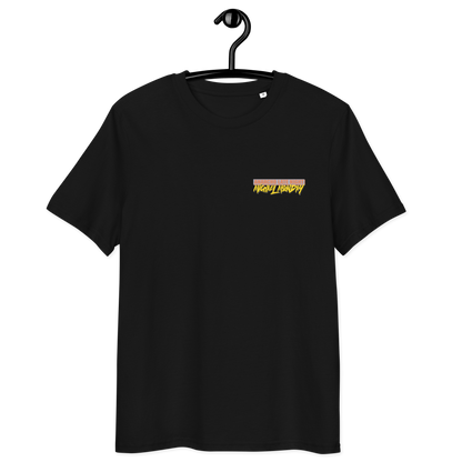 Front view of a black aln t-shirt.