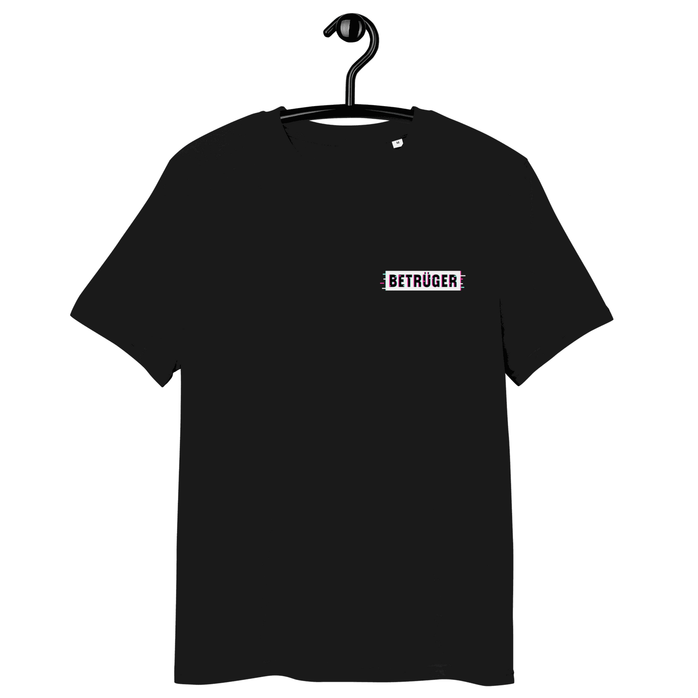 Anarcho Late Night Betrüger organic cotton t-shirt with matrix glitch design and certification logos
