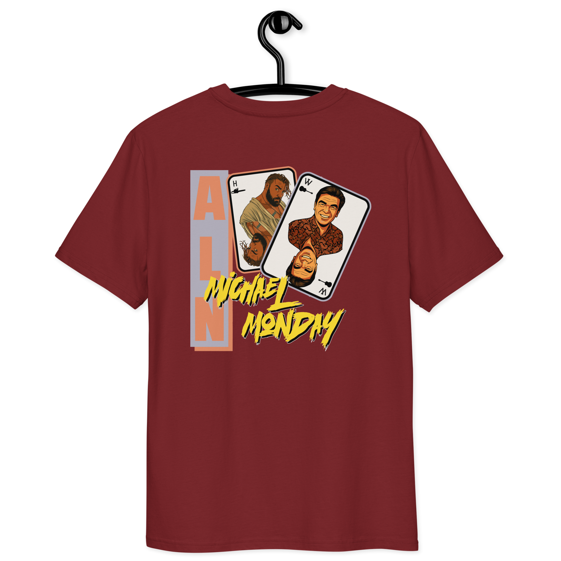 Back view of a burgundy aln t-shirt.
