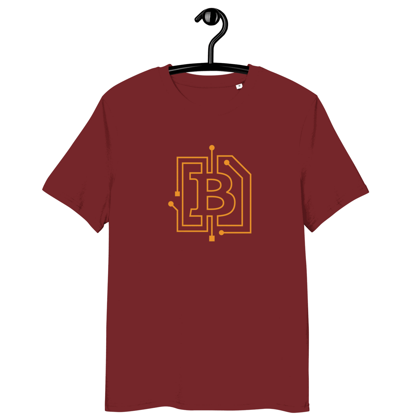 Certification logos for organic cotton circuit board bitcoin t-shirt
