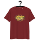 Front view of a burgundy bitcoin t-shirt.