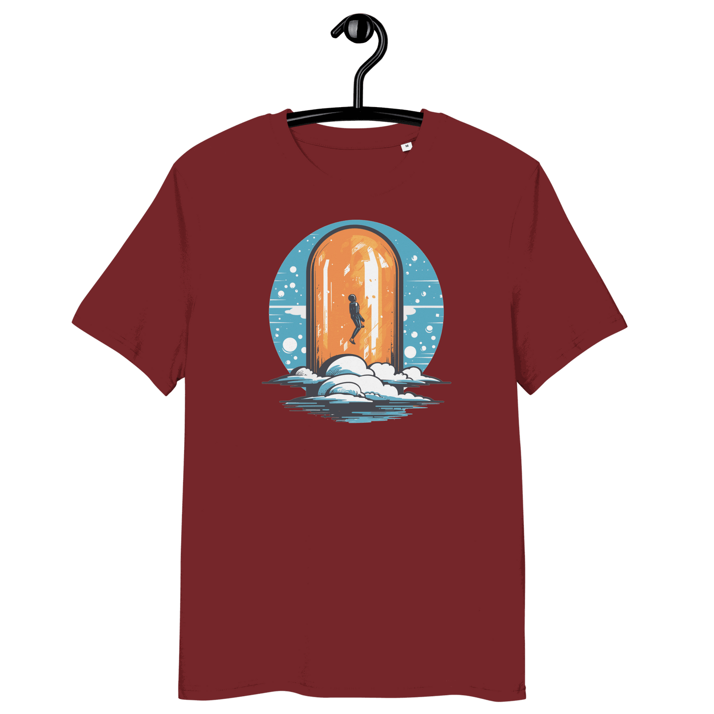 Certification logos for OEKO-TEX, PETA, GOTS, OCS, GRS on Organic Cotton Orange Pill Bitcoin T-Shirt