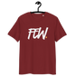 Front view of a burgundy bitcoin t-shirt.