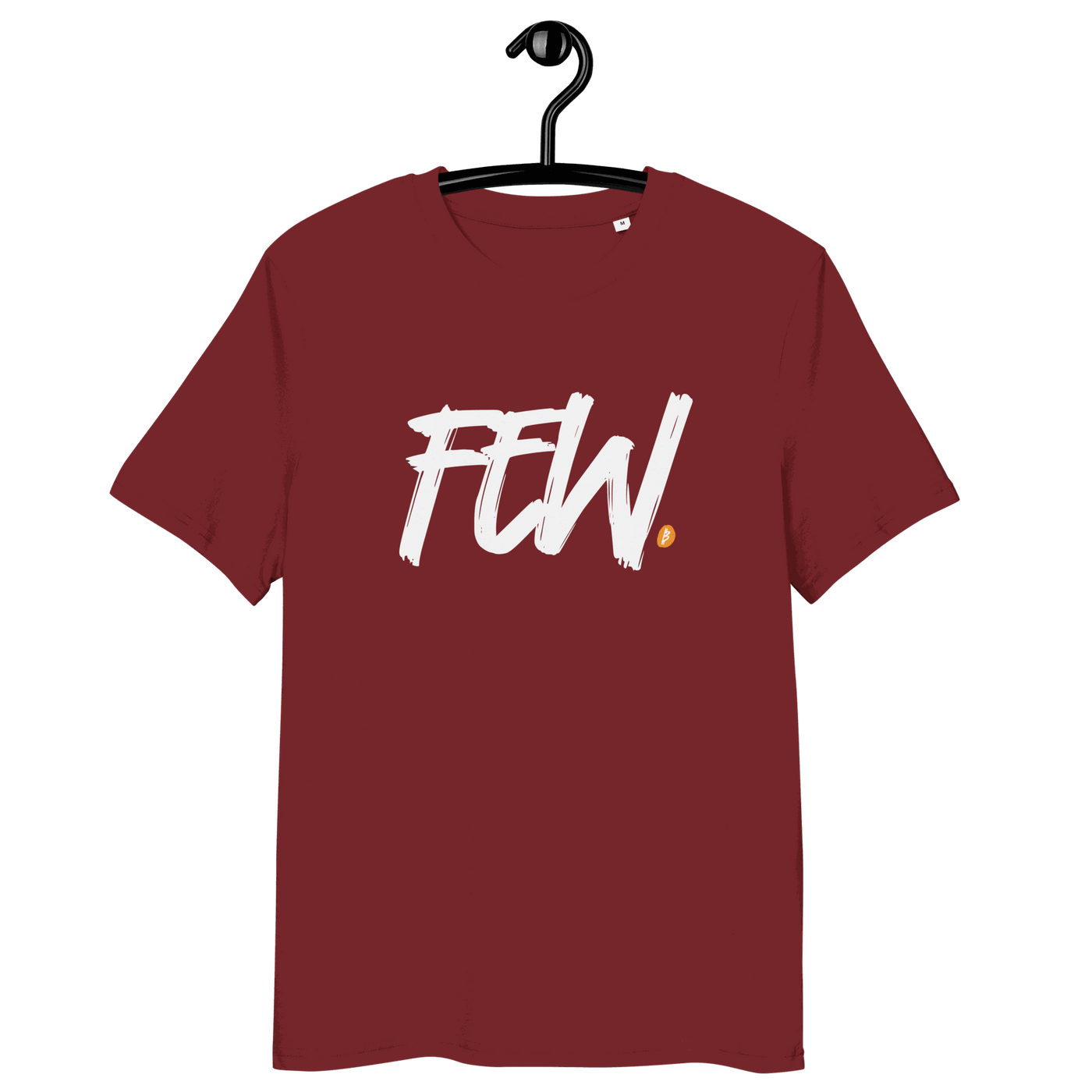 Organic cotton Bitcoin T-shirt with eco-friendly certification logos representing few eco-conscious supporters