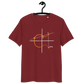 Front view of a burgundy bitcoin t-shirt.