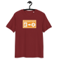 Front view of a burgundy bitcoin t-shirt.