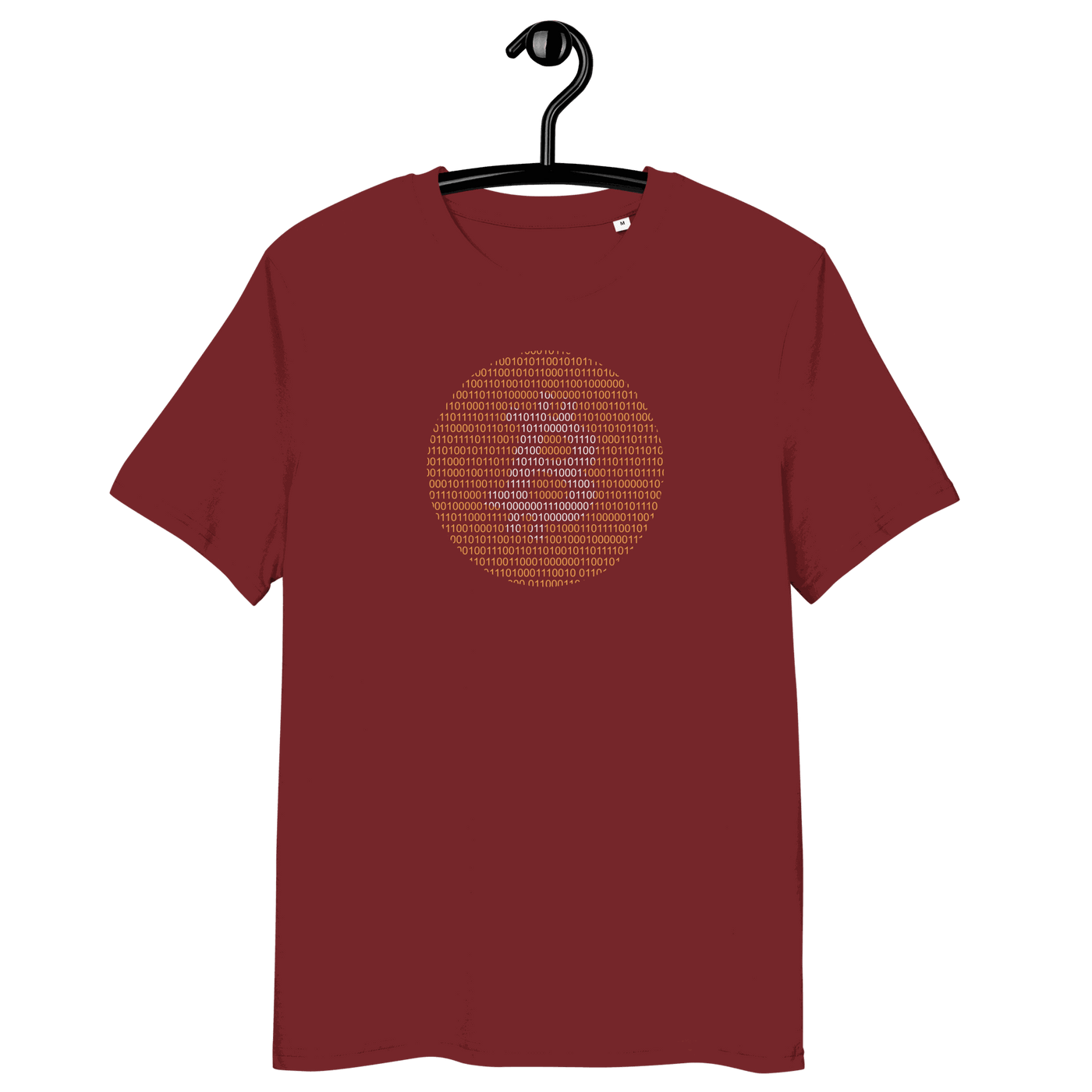 Organic cotton Bitcoin Binary t-shirt with sustainable certification logos