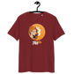 Front view of a burgundy bitcoin t-shirt.