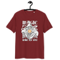 Front view of a burgundy bitcoin t-shirt.