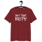 Front view of a burgundy bitcoin t-shirt.