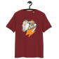 Front view of a burgundy bitcoin t-shirt.