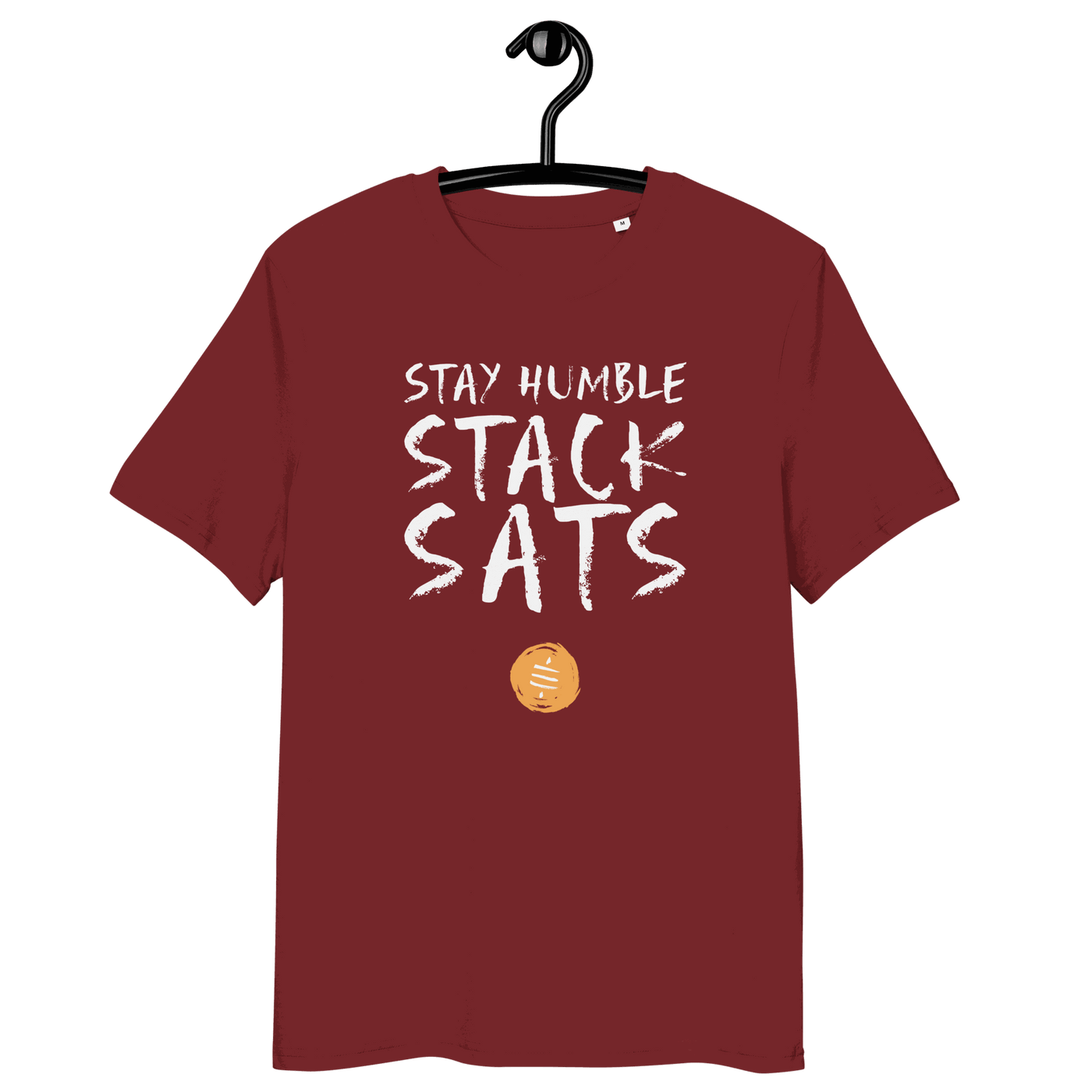Organic cotton Stay Humble Stack Sats Bitcoin t-shirt with eco-friendly certifications
