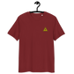 Front view of a burgundy bitcoin t-shirt.