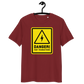 Front view of a burgundy bitcoin t-shirt.