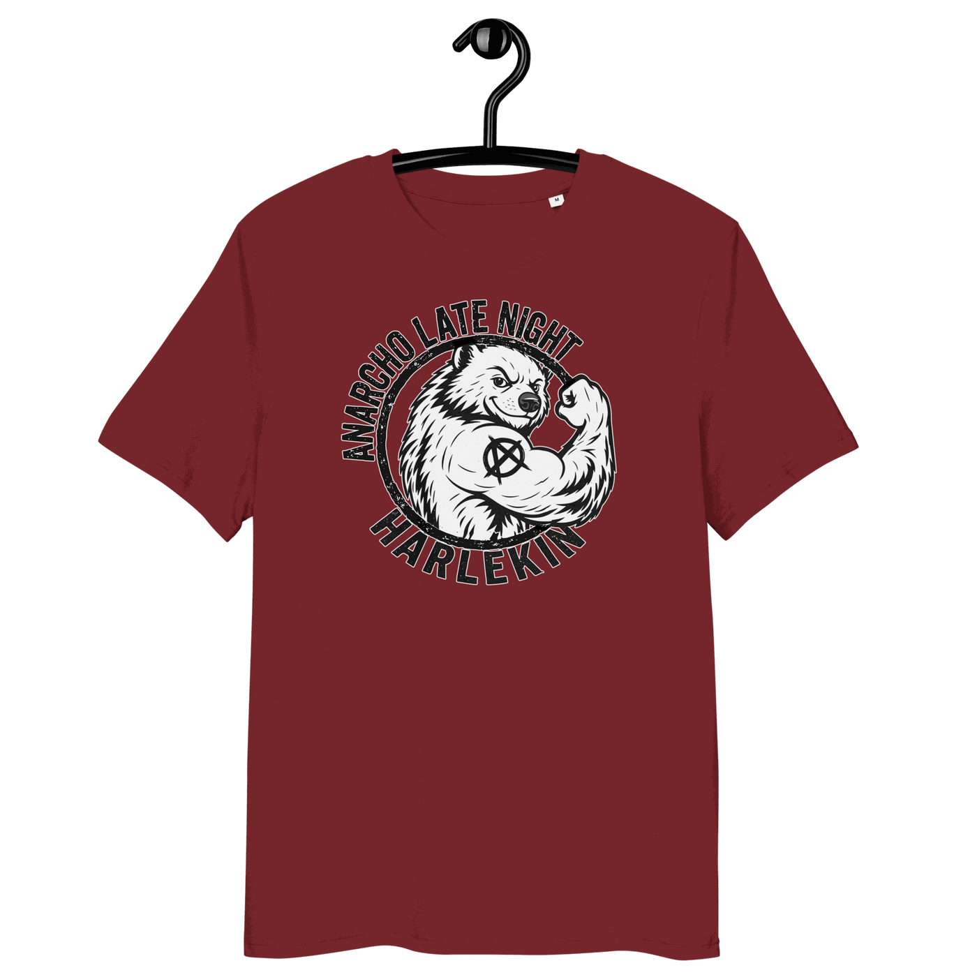 Certification logos for organic and ethical Anarcho Late Night cotton t-shirt