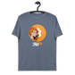 Front view of a heather blue bitcoin t-shirt.