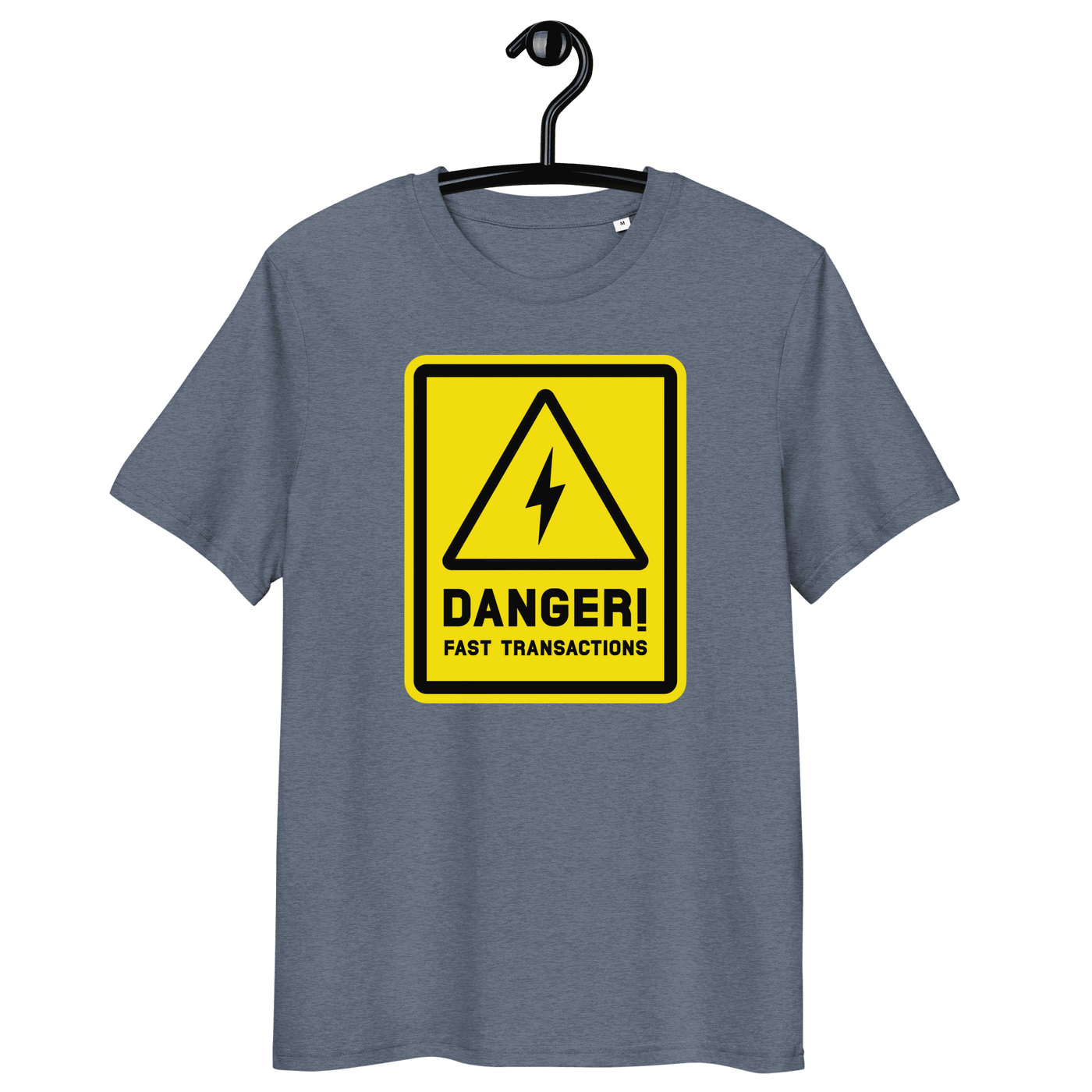 Certifications for organic cotton Lightning bitcoin t-shirt promoting fast transactions