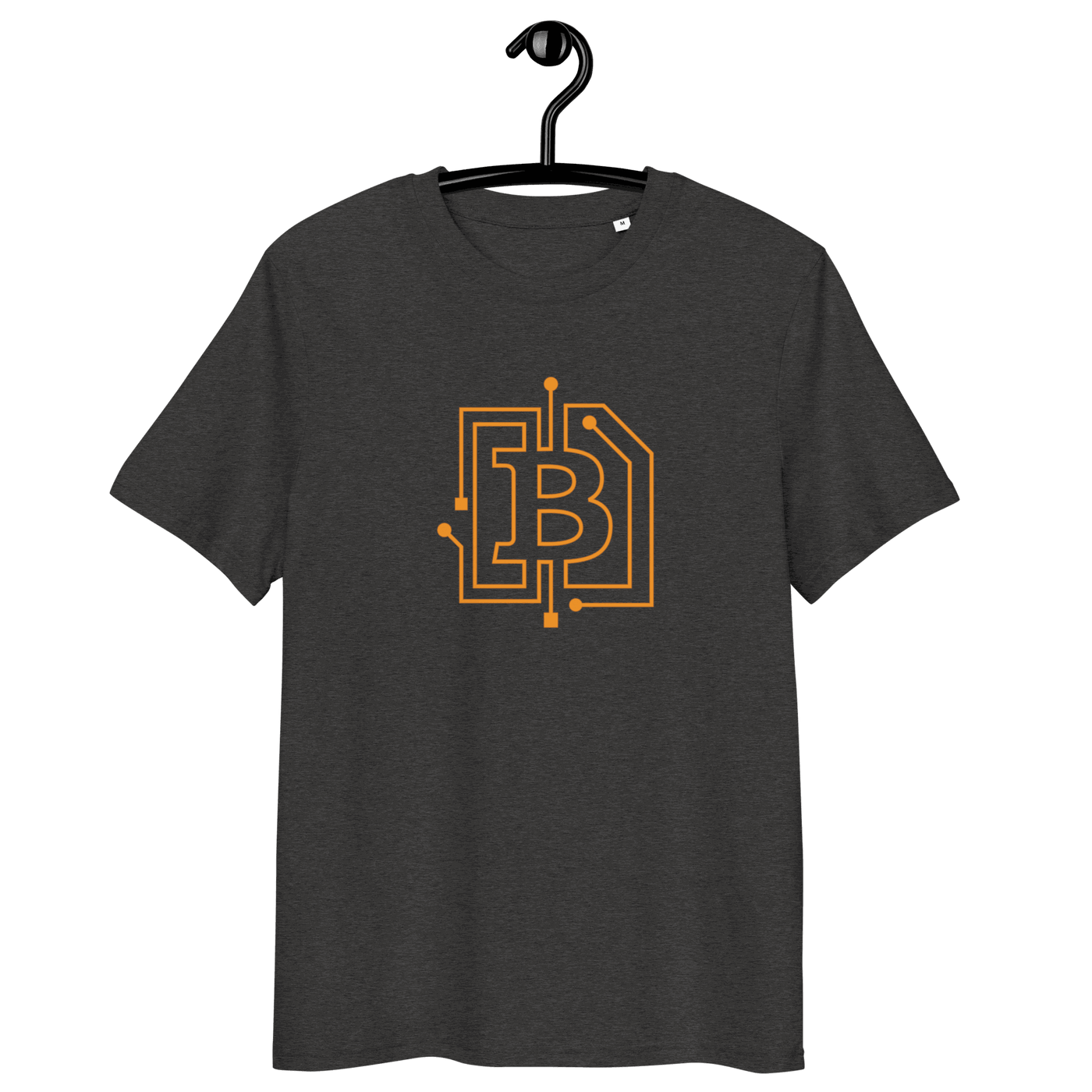 Circuit board design organic cotton Bitcoin T-shirt with certification logos