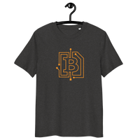 Circuit board design organic cotton Bitcoin T-shirt with certification logos