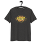 Front view of a dark heather grey bitcoin t-shirt.