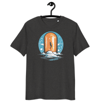 Certification logos for OEKO-TEX, PETA, GOTS, OCS, and GRS on Organic Cotton Bitcoin Orange Pill T-Shirt