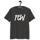 Front view of a dark heather grey bitcoin t-shirt.