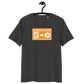 Front view of a dark heather grey bitcoin t-shirt.