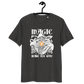 Front view of a dark heather grey bitcoin t-shirt.